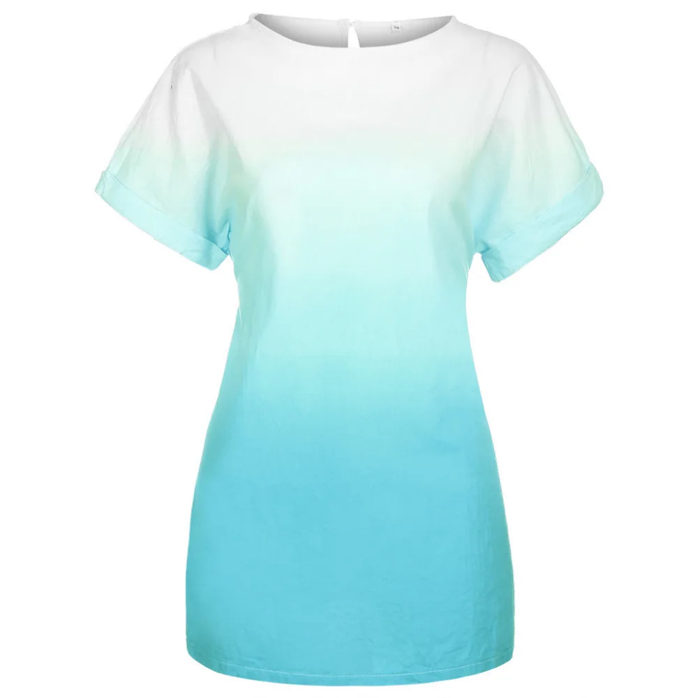2019 women loose plus-size round neck beach dress cotton summer print dyed gradient short-sleeved beach dress plus size 40J10 (4)