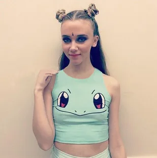 

F572 Women's Funny Squirtle Harajuku Crop Top Sexy Camisole 3D Bulbasaur Pokemon Cartoon Print Lady Tank Tops Vest Shirt