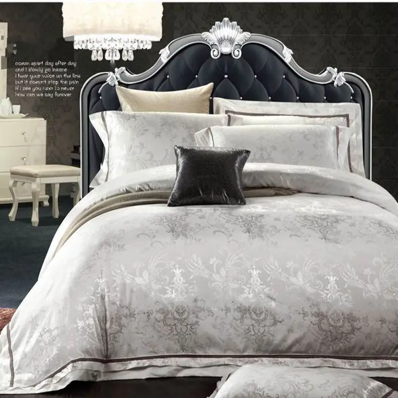 Luxury White Jacquard Satin duvet cover king queen 4pcs Tribute Silk bedclothes bed linen bedding set cotton home textile