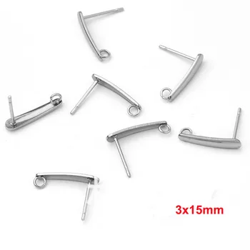 

10pcs 316L Stainless Steel Earring Stud Ear Post Nails Flat Long Pad with Ring Base for Diy Earring Jewelry Makings Findings
