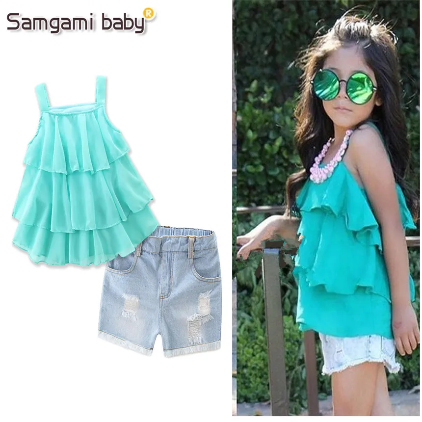 SAMGAMI комплекты одежды для маленьких девочек новые летние модные стильные зеленые