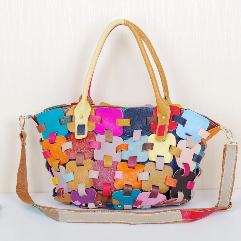

NEW Edgy Chic Genuine Leather Splicing Handbag Women Fashion Colorful Weave Bag Ladies Top Layer Cowhide Fashion Crossbody Bag
