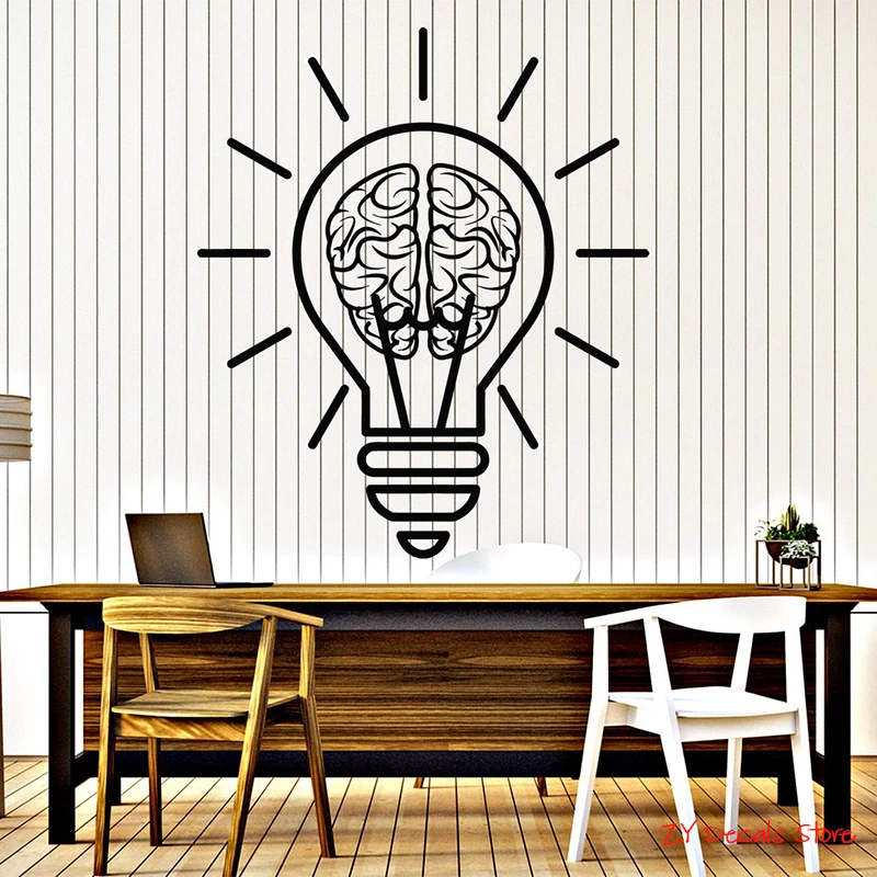 Vinyl Wall Decal Bulb Idea Brain Motivation Decor For Office Room Stickers Removable Art Mural For Bedroom Living Room L655
