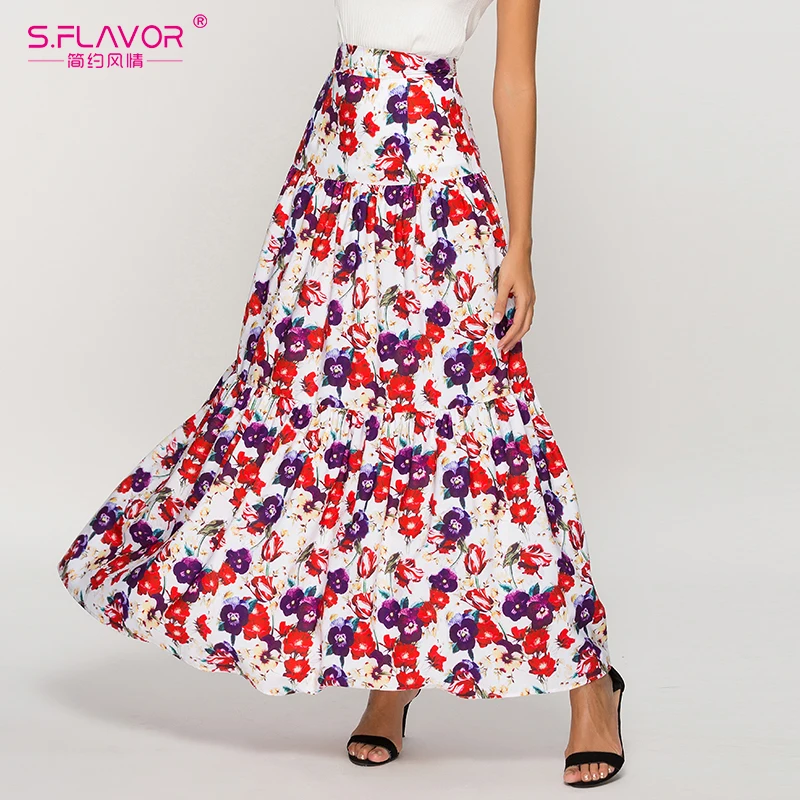S. FLAVOR модные юбки с оборками и большим подолом для женщин Весенняя мода Высокая талия Boho юбки женские для отдыха