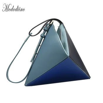 

Mododiino Triangle Handbags Fold Over Shoulder Bag Contrast Color Leather Crossbody Bags For Women Totes Womens' Pouch DNV1094