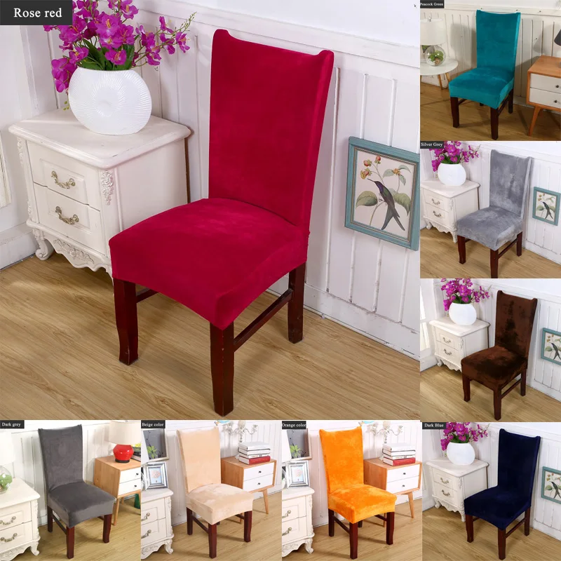 

Elastic Velvet Chair Cover Warm Solid Color Kitchen Removable Stretch Seat Covers Modern Dining Hotel Party Protective Case