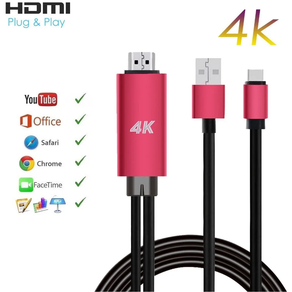 2 in 1 Type C to HDMI 4K Cable HDTV TV Digital AV Adapter USB C