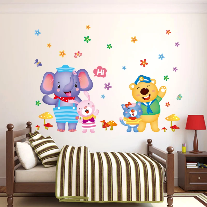 Bear Cat Elephant Rabbit Wall Stickers Children S Room Baby Bear Cat Elephant Rabbit Wall Stickers Children S Room Baby Nursery School Clroom Decorations Door In From Home Garden