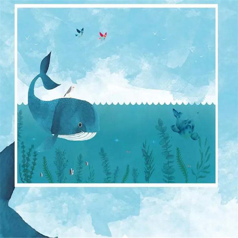 Original Nordic Simple Cartoon Whale Sea Children's House Background Customized Large Interior Wallpaper Mural 3D Photo Wall Original Nordic Simple Cartoon Whale Sea Children's House Background Customized Large Interior Wallpaper Mural 3D Photo Wall