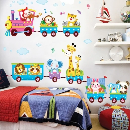 Happy Animals Train Wall Stickers Kids Home Nursery Bedroom