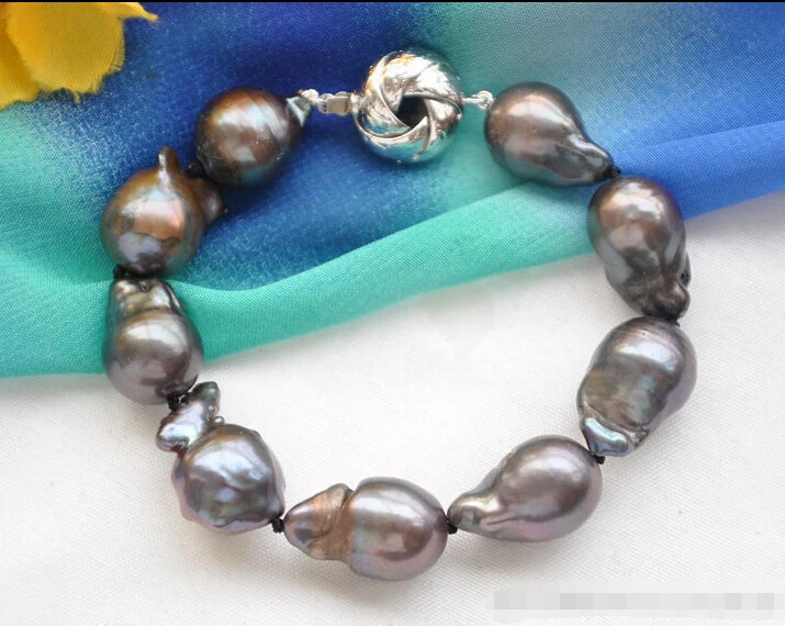 

z5661 Huge 22mm black baroque keshi reborn pearl bracelet 8inch @^Noble style Natural Fine jewe SHIPPING 5.25
