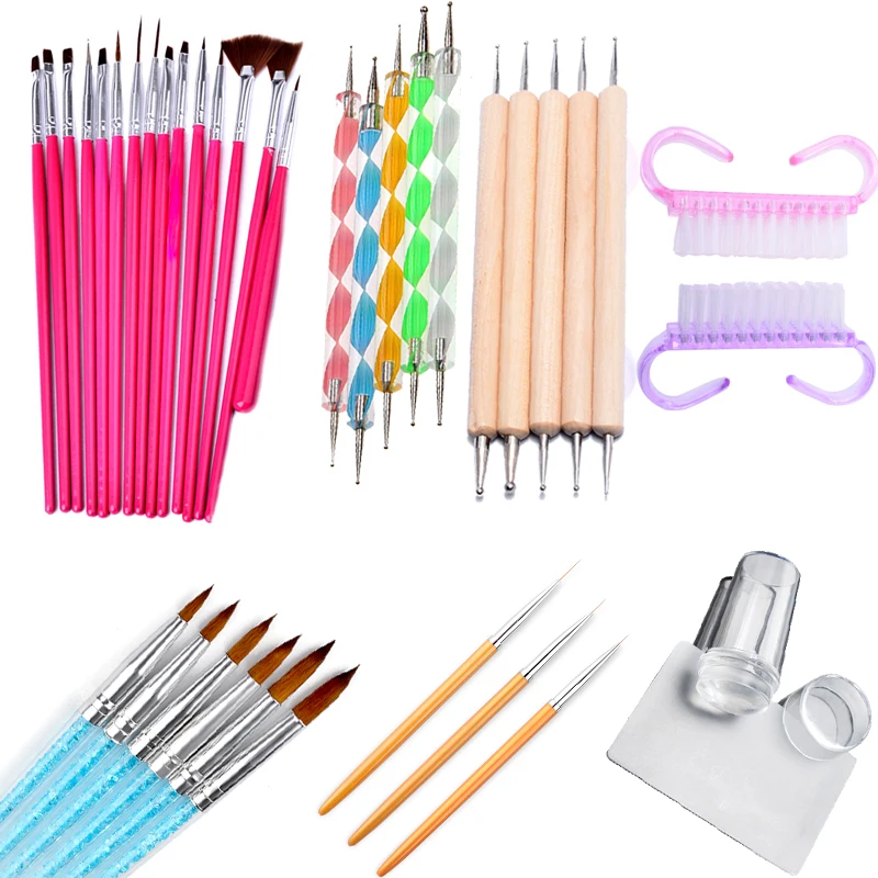 

Pandahall Plastic Nail Art Brush UV Gel Polish Painting Drawing Brushes Pen Nail Dotting Kit Clean Brush Manicure Tools Set
