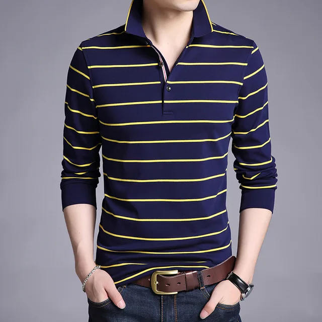 Men's Long sleeve polo shirt striped men polos casual high quality Top ...