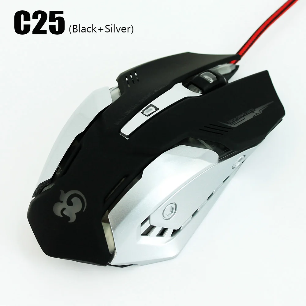 C25 Black Проводная игровая мышь для ПК, 6 кнопок, 3200 dpi, светодиодный, оптическая, USB, компьютерная мышь, геймерские мыши, игровая мышь, бесшумная мышь для компьютера, ноутбука - Цвет: C25 Black