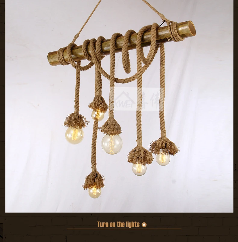 Винтажный Лофт светильник, Бамбуковая пеньковая веревка, люстра для паба, ресторана, кафе, светильник для гостиной, столовой, подвесной светильник, E27, подвесной светильник