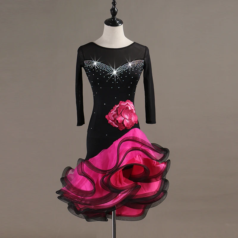 

Flower latin dance dress for women girl kids tango samba rumba latin dance competition dresses latin dance dress for girl women