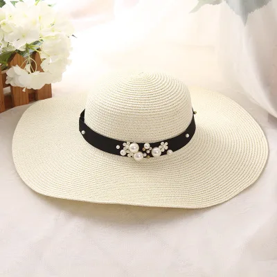 OZyc новые шляпы на весну-лето для женщин цветок бисер широкие поля Джаз Панама шляпа Chapeu Feminino солнцезащитный козырек пляжная шляпа Cappello - Цвет: milk white