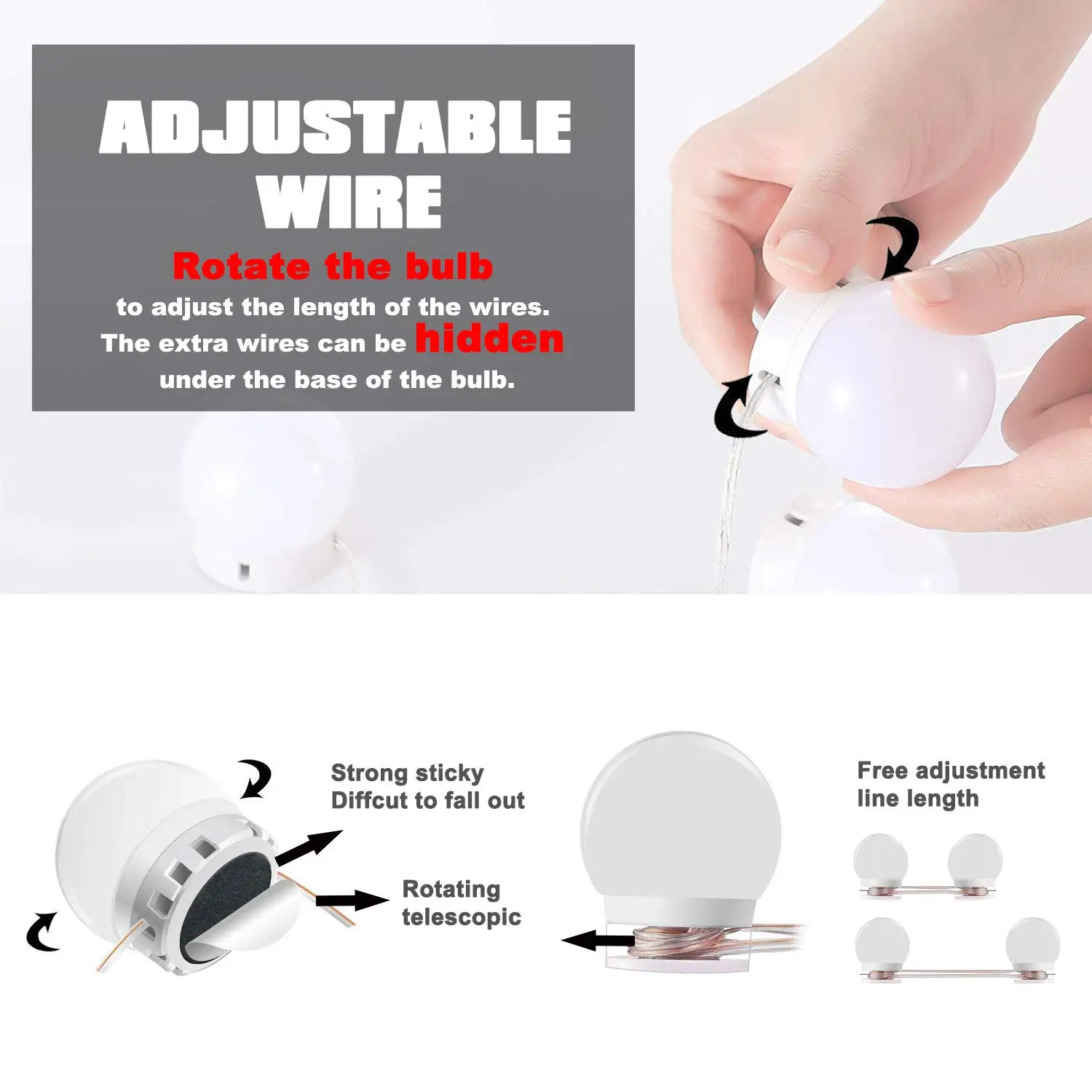  Makeup mirror dressing table LED bulb kit USB charging port with 10 adjustable brightness bulbs inv