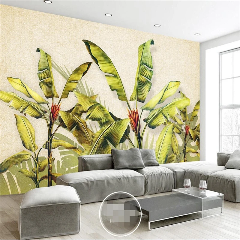 

Custom Photo Wallpaper 3D Fresco European Style Retro Hand Painted Banana Tree TV Background Wall Paintings papel de parede