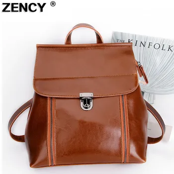 

ZENCY Vintage Classic Fashion Oil Wax Cowhide Real leather Women's Backpacks Female Genuine Leather Ladies Backpack ipad Bags