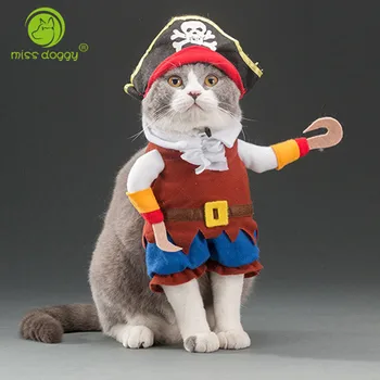 

New Funny Clothes for Pet Dog Costume Caribbean Pirate Suit Corsair Dressing up Party Apparel Clothes for Dogs Plus Hat