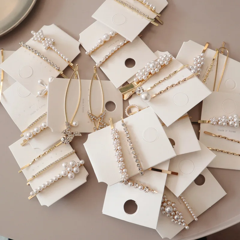 1set Chic Imitation Pearl Bowknot Flower Hair Clips Crystal Rhinestones Star Hairpins For Women Korea Hair Accessories