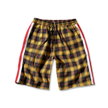 

2019 New summer fashion Harbour breeze Tiling Webbing Splicing lattice shorts Male Five points shorts Teenagers leisure shorts