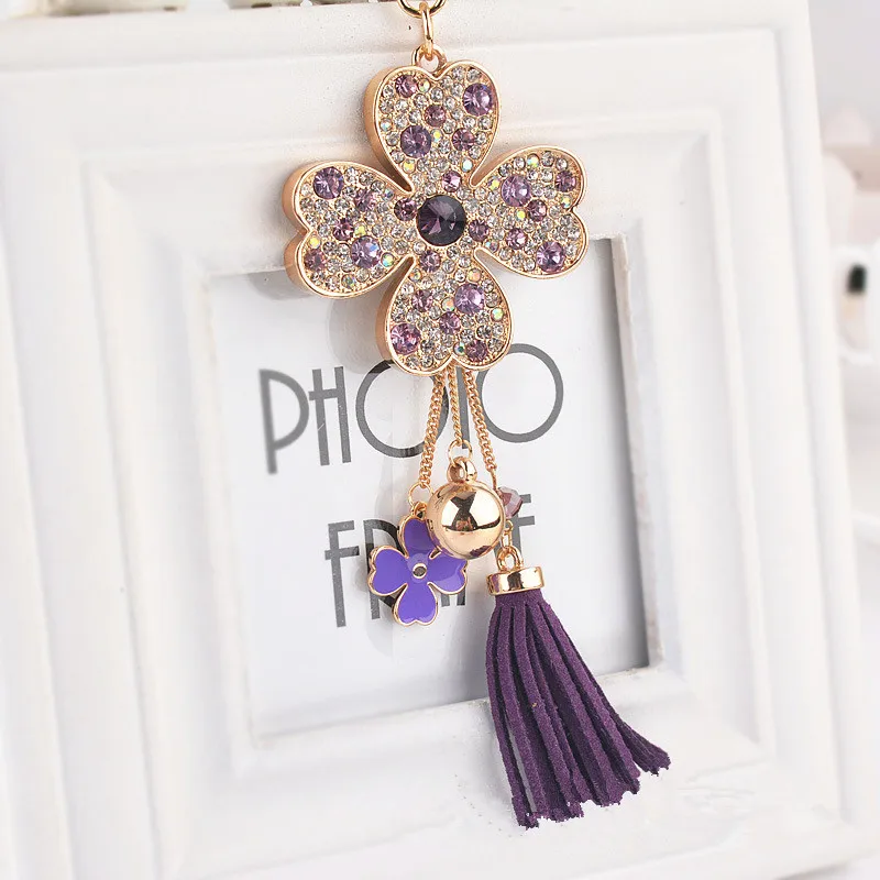 

Crystal Enamel Clover Key Chain Holder HandBag Pendant Fashion Tassels Keychain Key rings for Women Jewelry