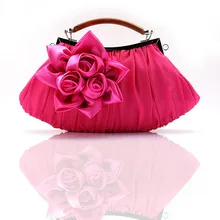 Ярко-розовый китайский женский атласный Свадебный вечерний клатч сумочка невесты вечерние сумочки косметичка 0005-J