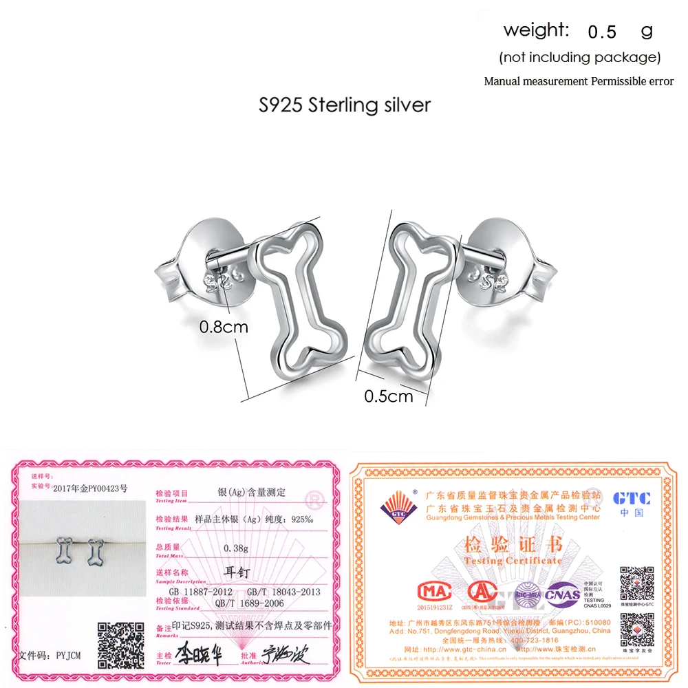 LAMOON 2017 New Little Hollow Bone for Dog Cartoon 100% 925-Sterling-Silver Earrings Fine Jewelry For Women Girl Gift LMEY239