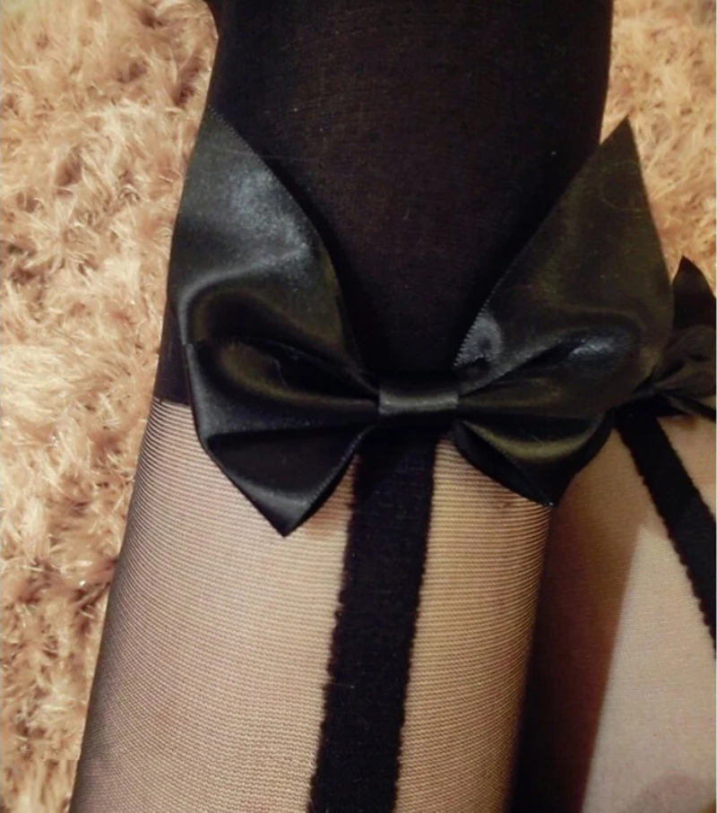 Сексуальные женские черные Чулочные колготки с бантами Чулочные изделия