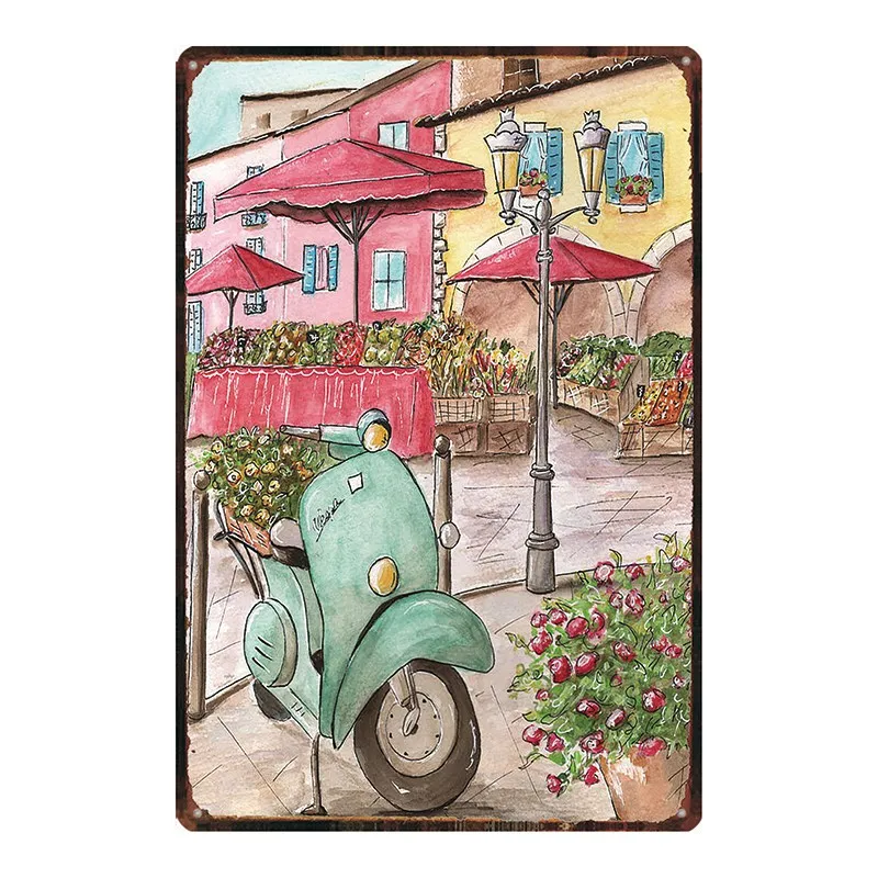 Классический скутер мотоцикл оловянный гаражный знак металлические тарелки настенный паб кафе домашний арт мотор декор железный плакат Куадрос A-1009