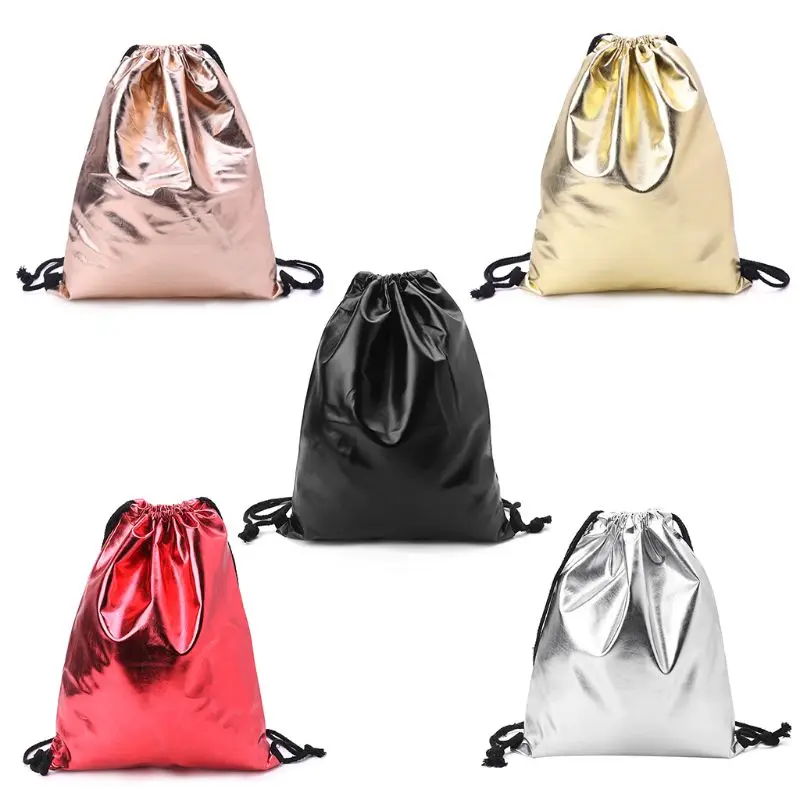 

NoEnName_Null High Quality Polyester Waterproof Drawstring Backpack Bag PU Leather Women Sport Gym Sack Cinch Bags