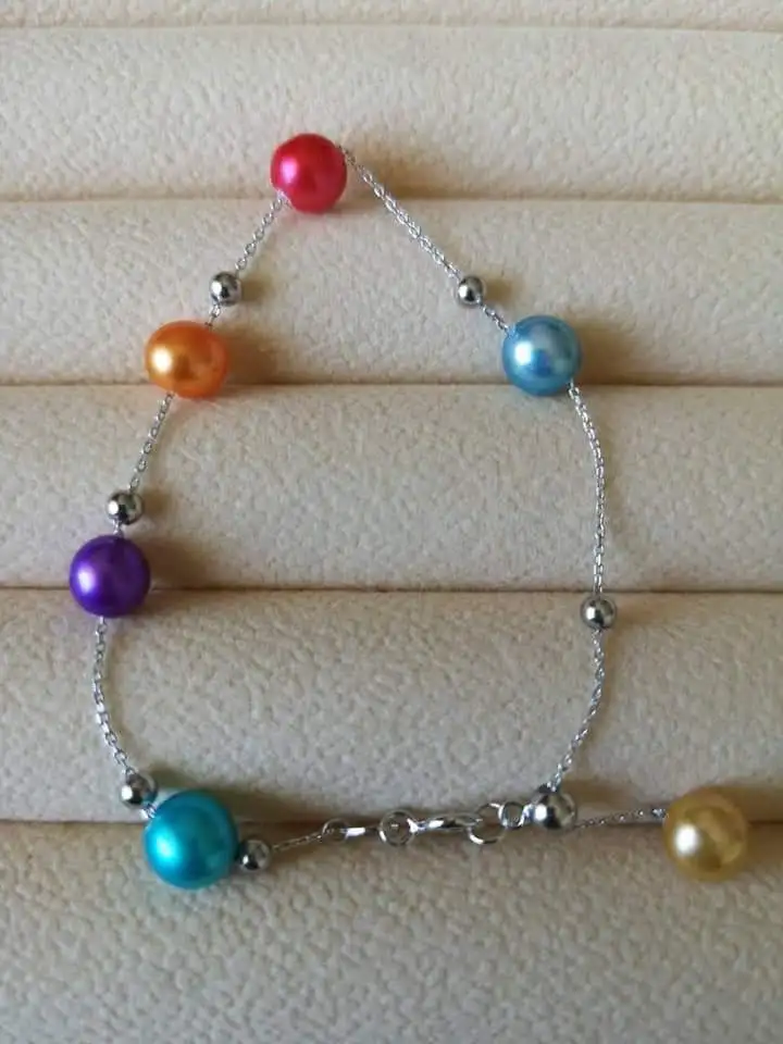 

Best selling pearl bracelet 925 Sterling Silver Bracelets with AAA grade Pearls Colored Round Pearls Bracelets 1 piece N55