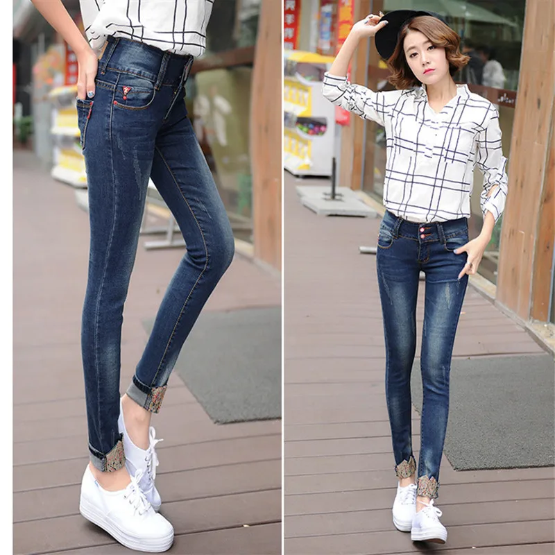 2017 Mode Femmes Jeans Skinny Denim Jeans Femmes Jean Femme Casual Floral Conception Femme Jeans Mujer Femmes Pantalon Crayon