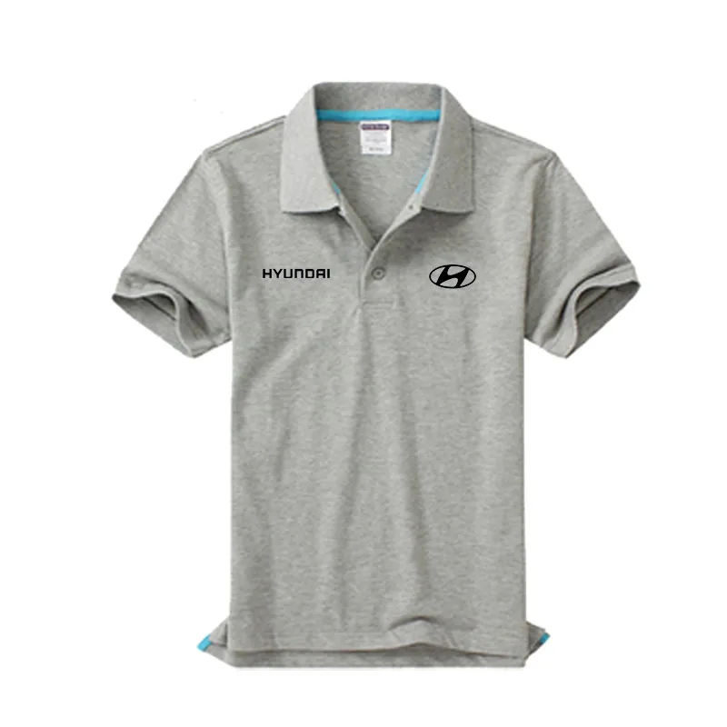 Новые мужские высококачественные хлопковые рубашки с коротким рукавом hyundai polo рубашка Летняя Повседневная рубашка-поло в деловом стиле - Цвет: 14