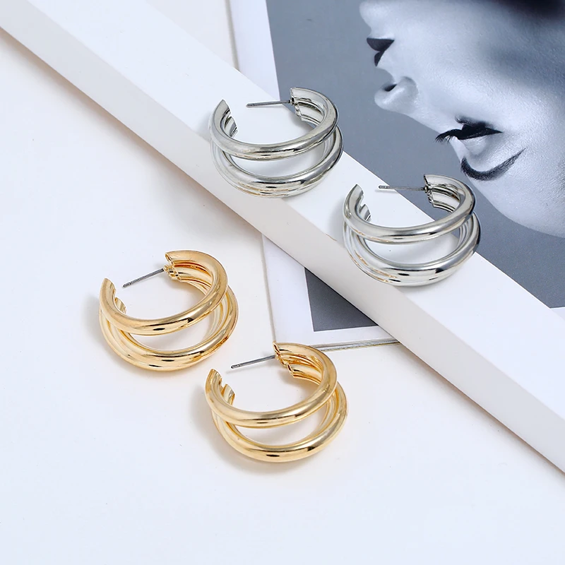 

2019 Best Selling explosion Season Fashion Gold Silver Hoop Face-Slim Stud Earrings &Big High Grade Brincos For Women Jewelry