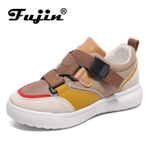 

Fujin 2019 New Leather Shoes Handmade Brand Tenis Feminino Women Casual Shoes buckle strap Sneakers Fashion Flats Shoes