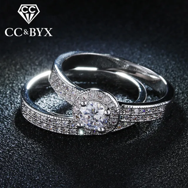 Cc 2 Pieces Bridal Sets Double Rings For Women Aaa Cz Colors Cc 2 Pieces Bridal Sets Double Rings For Women Aaa Cz Colors Filled Wedding Ring