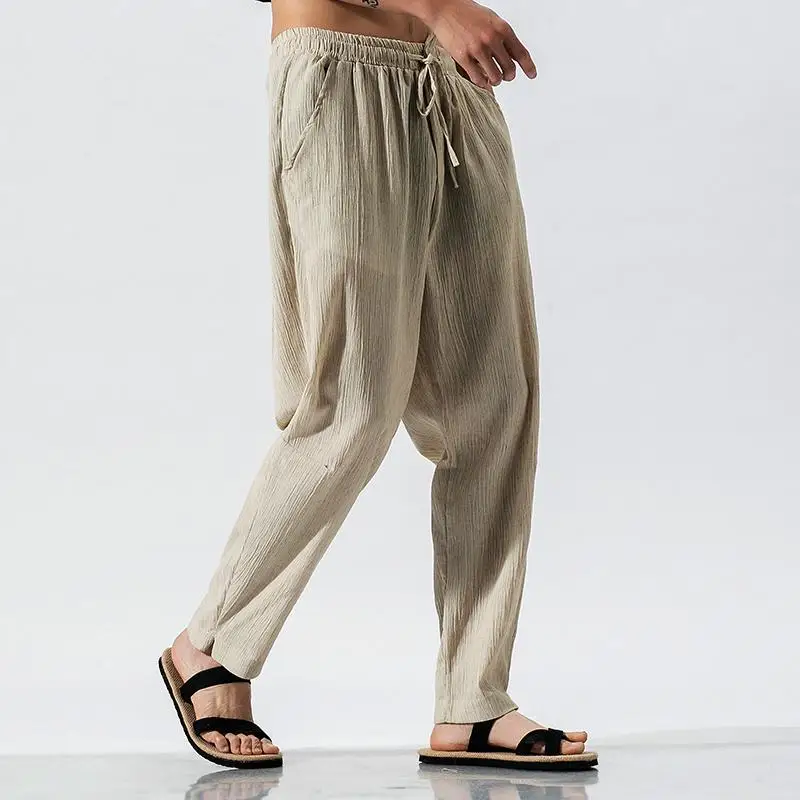 Più Degli Uomini di Formato Pantaloni stile harem pantaloni di Lino Maschio Tradizionale Cinese Abbigliamento Hip Hop Streetwear Abiti Da Lavoro Tai Chi Pantaloni 5XL
