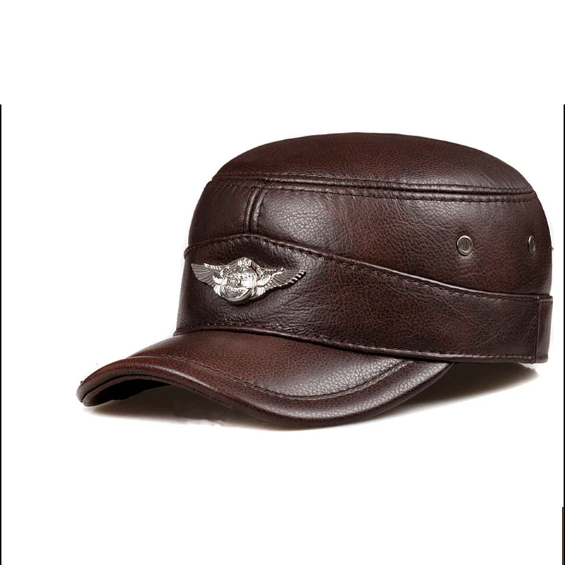 

Svadilfari Fashion 2018 Men's Military Cap Hat Brand New Bonnet Female High Quality Genuine Leather Adult Solid Army Hats/Caps