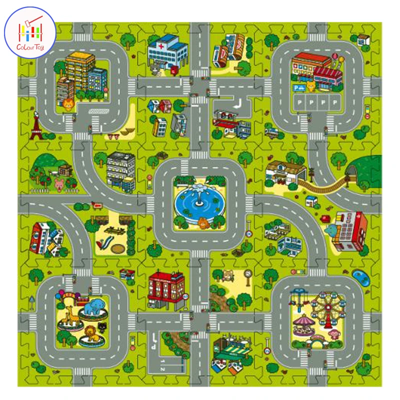 

Baby EVA 9pcs 30X30CM Play Floor Foam Puzzle Mat Toddler City Road Carpets Road Rally Play Foam Floor Tiles Kids (No Edge)