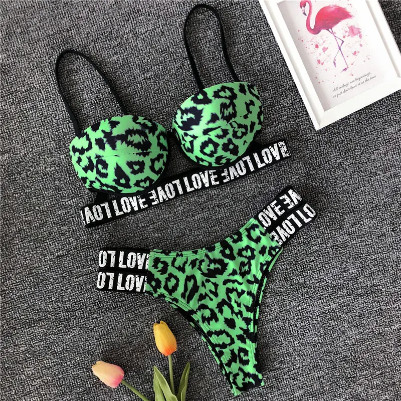 

Bikini 2019 Women Swimsuit Push Up Swimwear Padded Swimming Suit Letter Bikini Set Beachwear Summer High Waist Bathing Suit