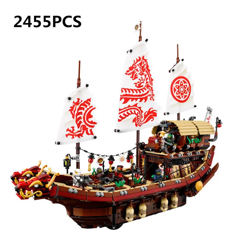 

06057 Legoing Ninjago 70618 Destiny's Bounty Ship 2455Pcs Bricks Ninja Movie Boat wood Model ships Building Blocks Toys Children