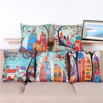 

Vintage European Building Style Cushion Cover Decorative Cheap cojines decorativos para sofa Linen Pillow Cover