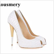 New Fashion Women Pointed Toe White Pattern Leather Pumps Stiletto Heel Dress Shoes Super High Heels Evening Wedding Shoes