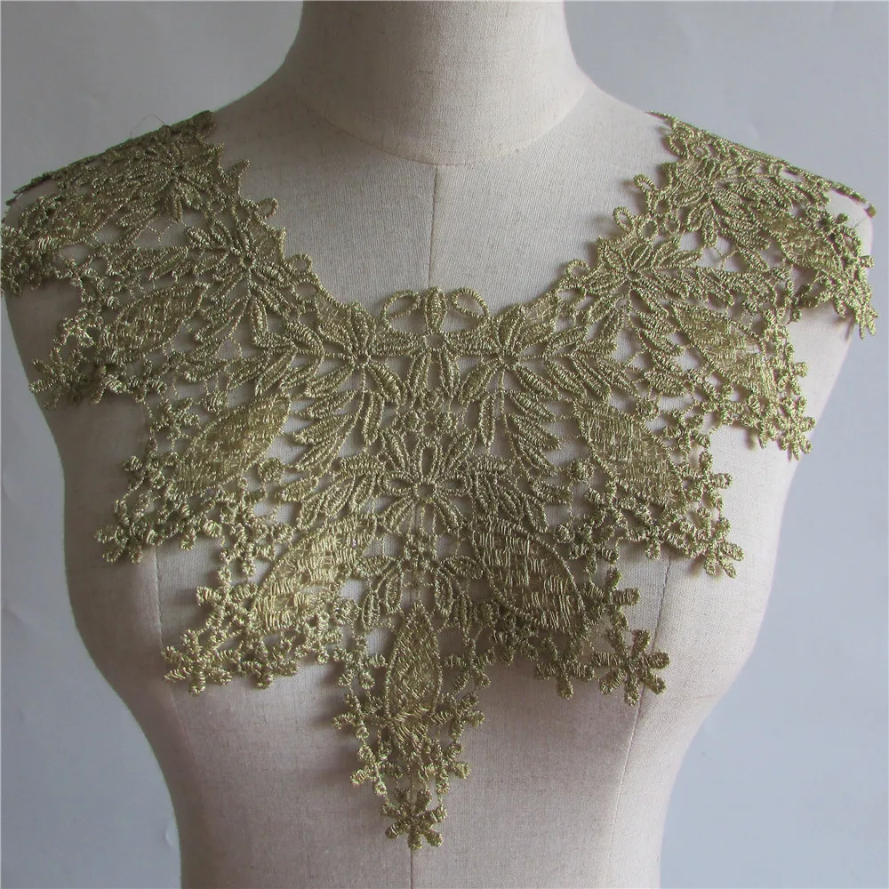 Fashion all match golden Embroidered Lace Neckline DIY hand sewing