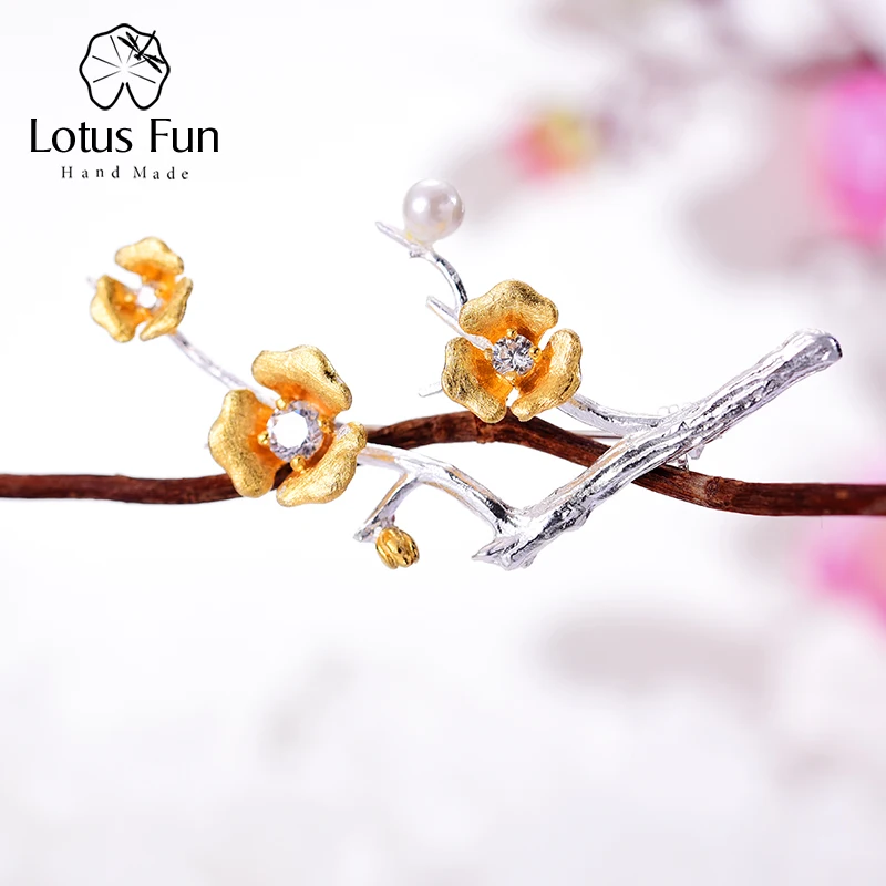 Lotus Fun реальные 925 серебро ручной работы дизайнер ювелирных украшений Delicated сливы цветок броши для Для женщин