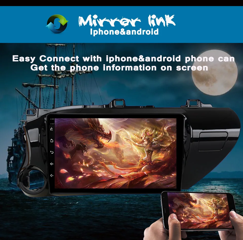 Clearance Octa core Android 9.0 Auto Car DVD video Player radio audio stereo music tape gps glonass for Toyota Hilux 2016+ rds dab mirror 7