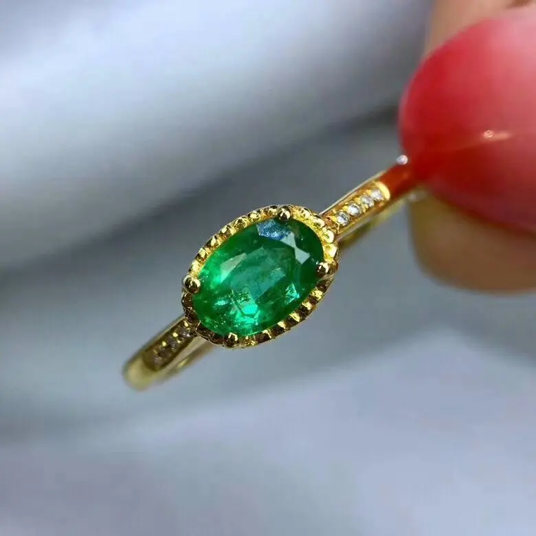 

100% 925 sterling silver real Natural green Emerald Rings fine Jewelry gift women wedding open wholesale new 4*6mm yhj040605agml